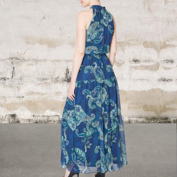 Julia Jordan NWT Blue Multi Mock Neck Three Tier Maxi Dress-Size 4 - Picture 2 of 10